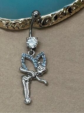 BLUE GEM FAIRY TINKER BELLE DANGLE BELLY BUTTON RING NAVEL RING PIERCING NEW 14G
